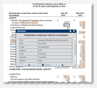 Portion of the balance sheet in a filing, as it appears with interactive functionality in the Inline XBRL (iXBRL) viewer.